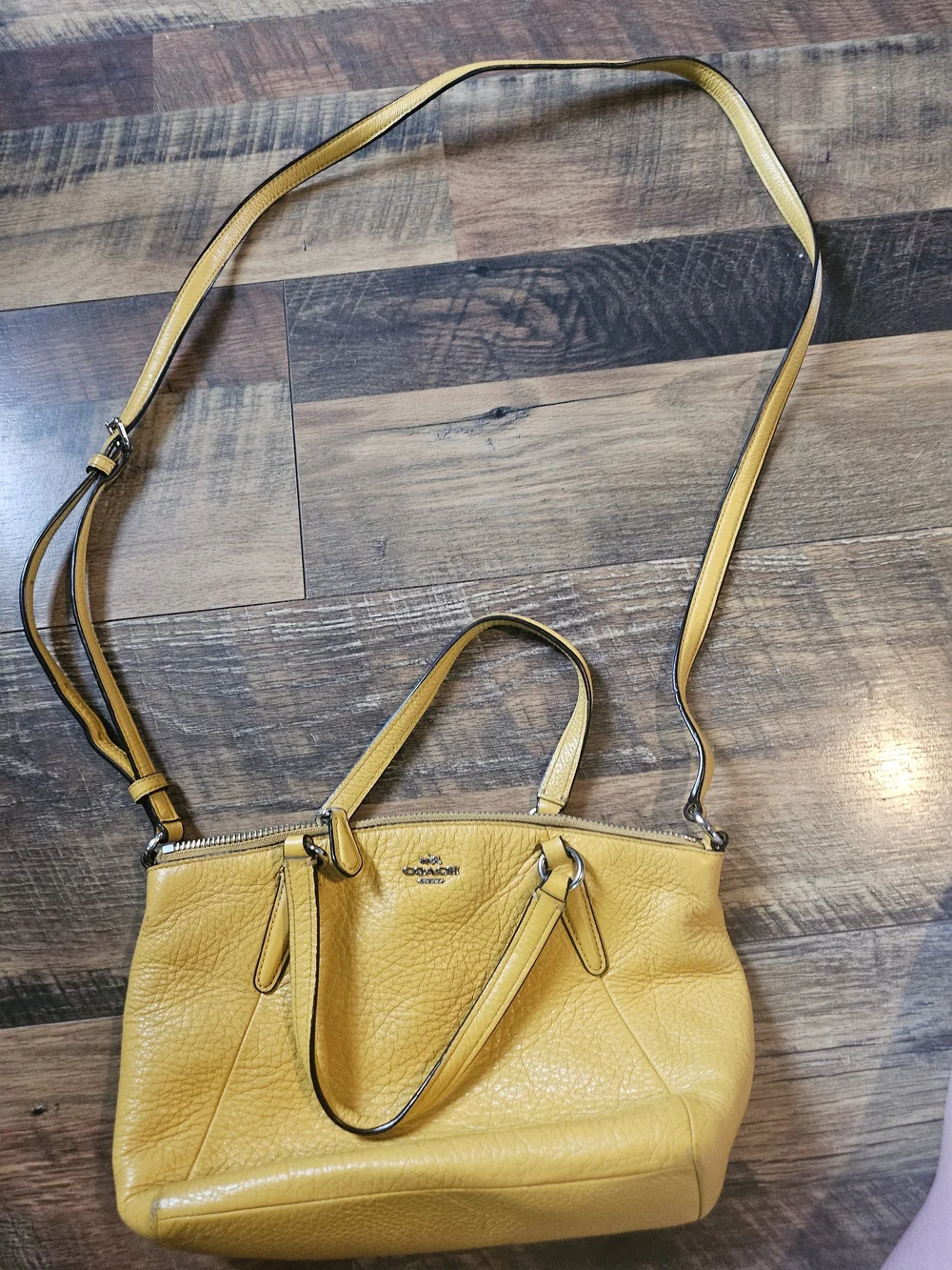 Coach Pebbled Leather Satchel in Mustard Yellow